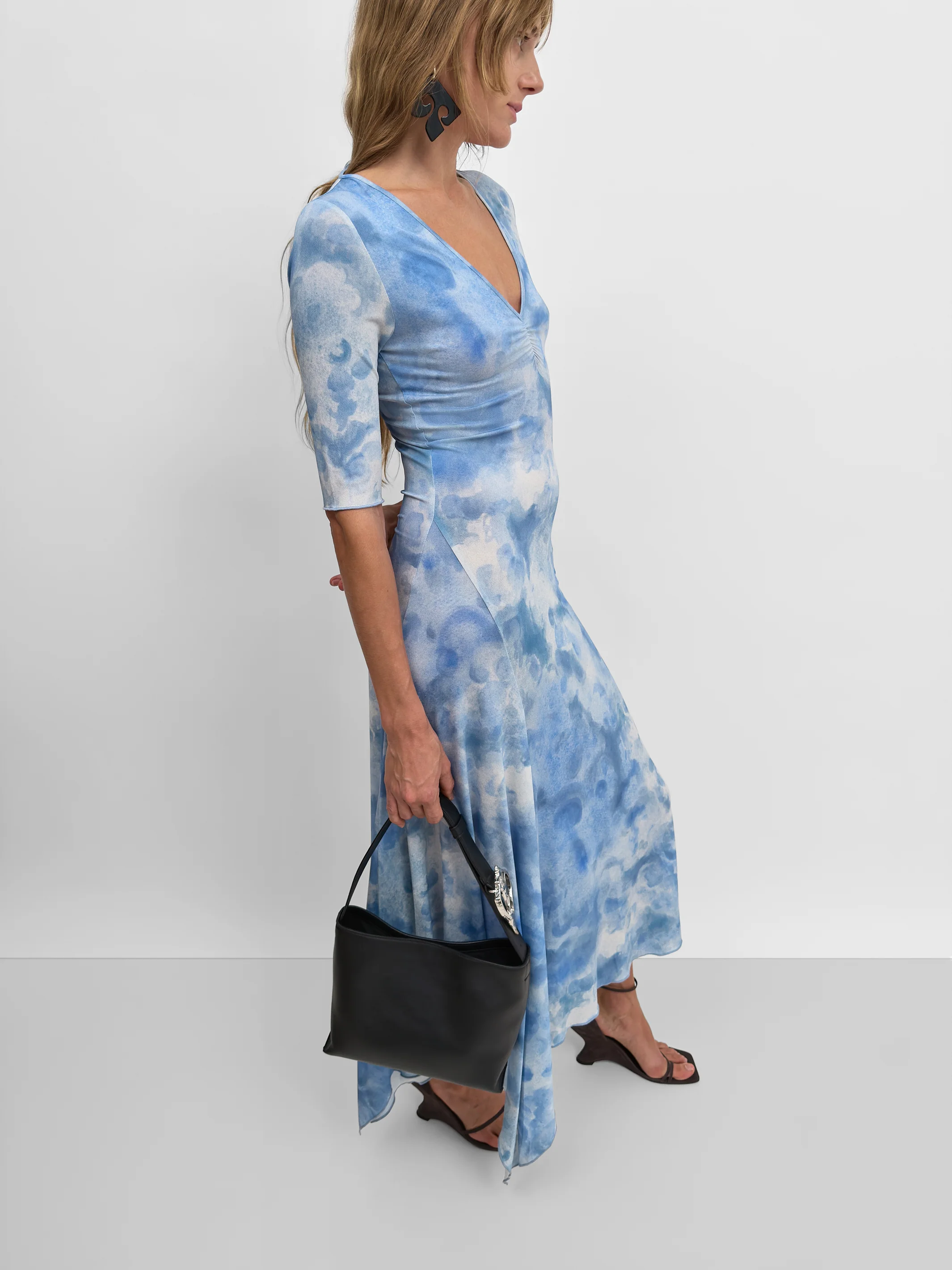 The Jett v-neck open back tricot dress in Clouds - Image 3