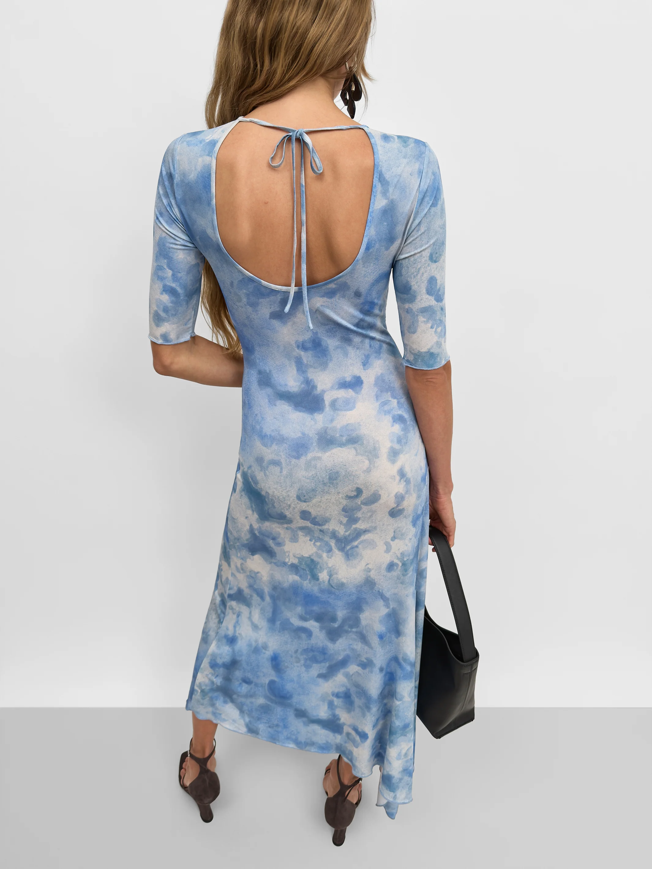 The Jett v-neck open back tricot dress in Clouds - Image 4